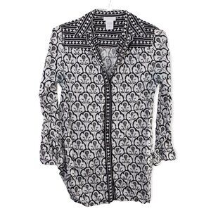 Soft Surroundings Shirt S Womens Printed Button Down Collared Black White Cotton